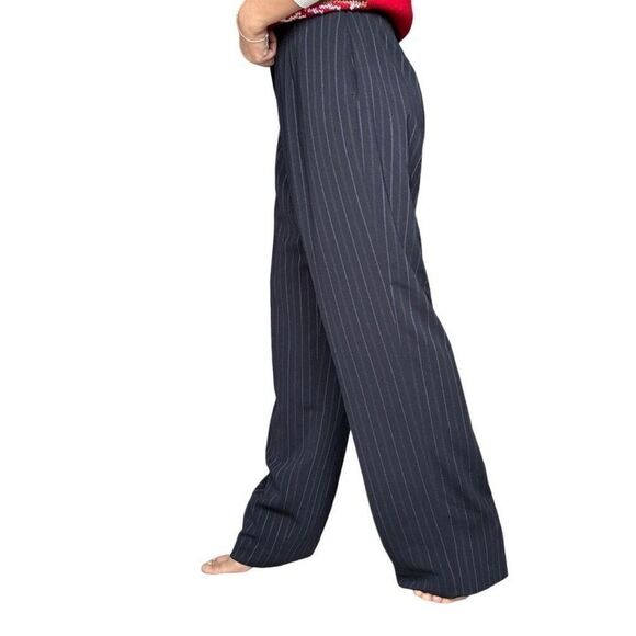 Worthington Navy Blue Striped Lined Trousers Dress Pants Size 14 Women Work - Picture 2 of 8